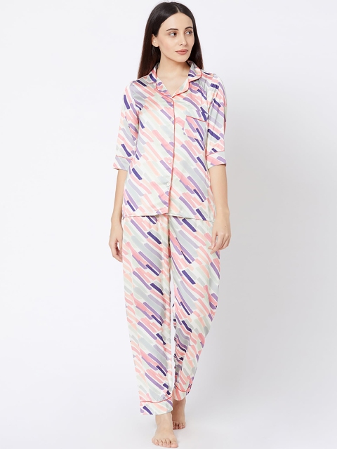 

Sweet Dreams Women White & Pink Printed Night suit
