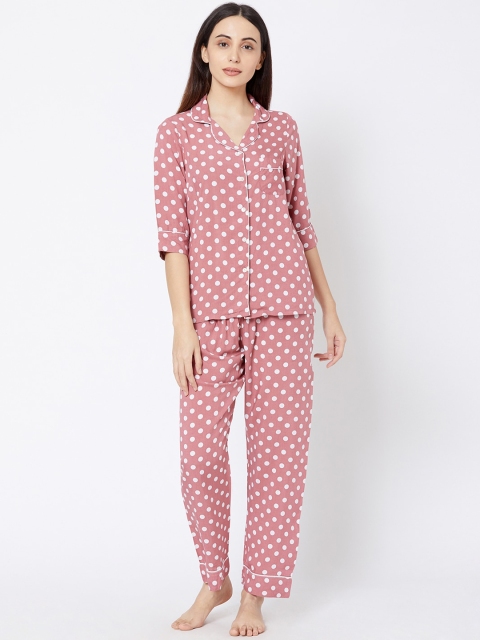

Sweet Dreams Women Taupe & Off-White Printed Night Suit