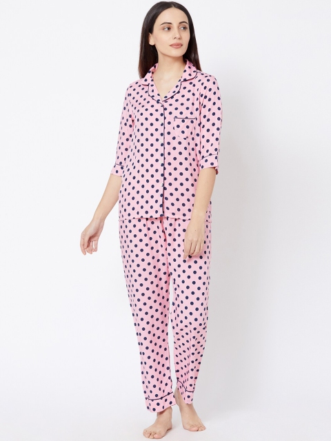 

Sweet Dreams Women Pink & Navy Blue Printed Night Suit