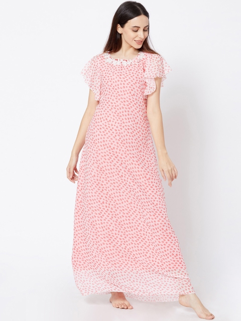 

Sweet Dreams White & Red Printed Nightdress