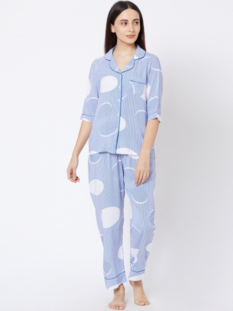 

Sweet Dreams Women Blue & White Printed Night suit