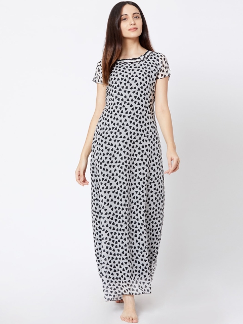 

Sweet Dreams Grey & Black Printed Nightdress