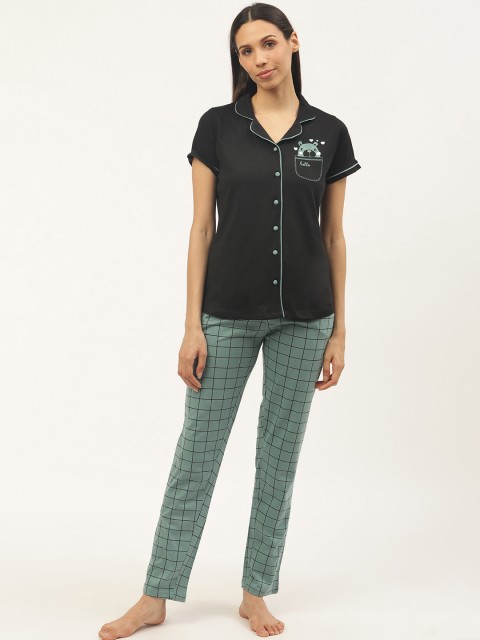 

Sweet Dreams Women Black & Green Pure Cotton Checked Night Suit