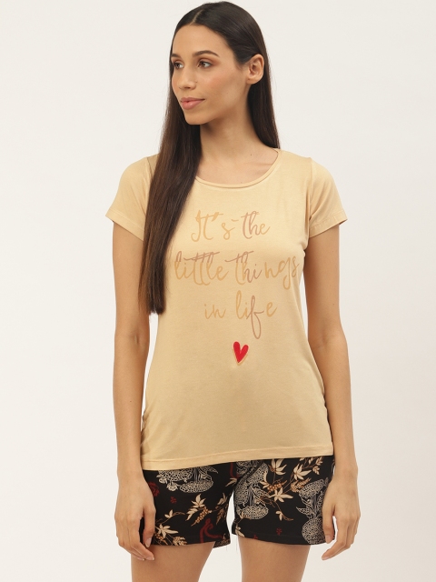 

Sweet Dreams Women Beige & Black Printed Night Suit
