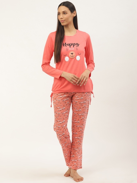 

Sweet Dreams Women Coral Pink & Peach Printed Night suit