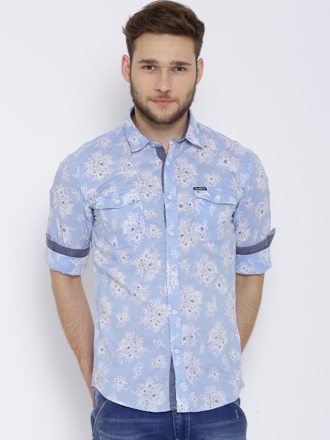 

Pepe Jeans Blue Printed Slim Fit Casual Shirt