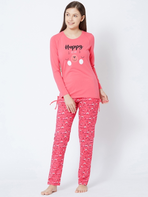 

Sweet Dreams Women Pink Printed Night suit with Embroidery Details