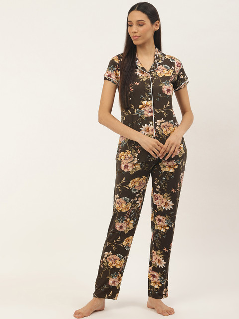 

Sweet Dreams Women Coffee Brown & Beige Floral Print Night Suit