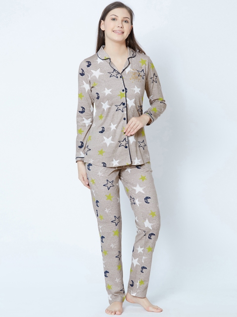 

Sweet Dreams Women Beige & Grey Printed Night suit