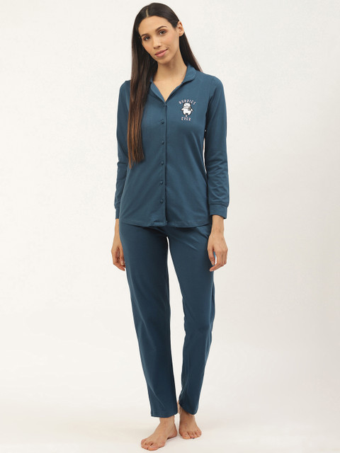 

Sweet Dreams Women Teal Blue Solid Night Suit