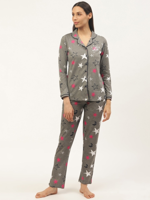 

Sweet Dreams Women Grey Melange Printed Night suit
