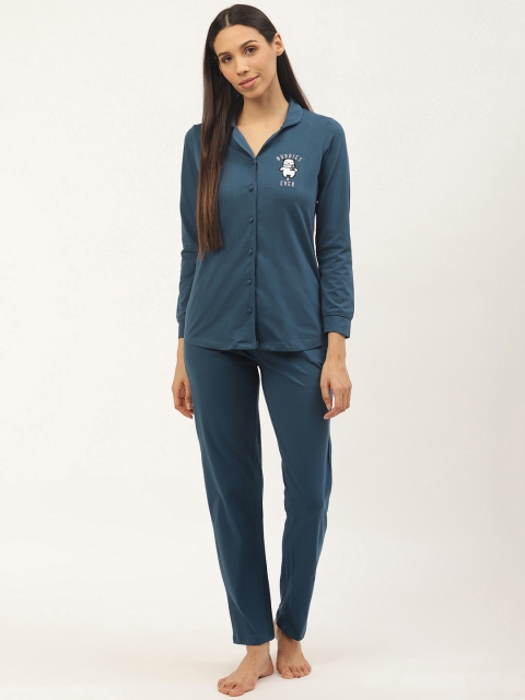 

Sweet Dreams Women Teal Blue Solid Night suit