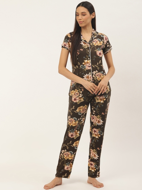 

Sweet Dreams Women Coffee Brown & Beige Floral Print Night suit