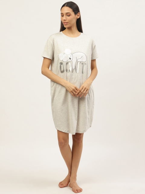 

Sweet Dreams Grey Melange Pure Cotton Printed Nightdress