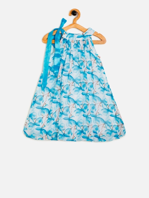 

Aomi Girls Blue Floral Printed A-Line Dress