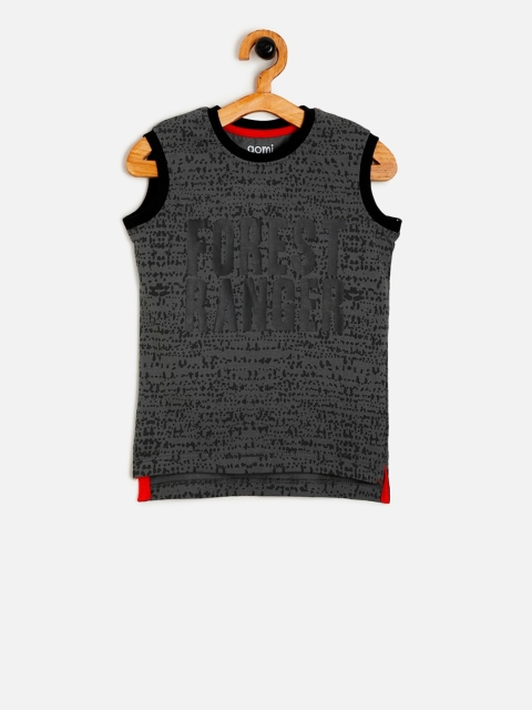 

Aomi Boys Charcoal Grey Printed Round Neck T-shirt