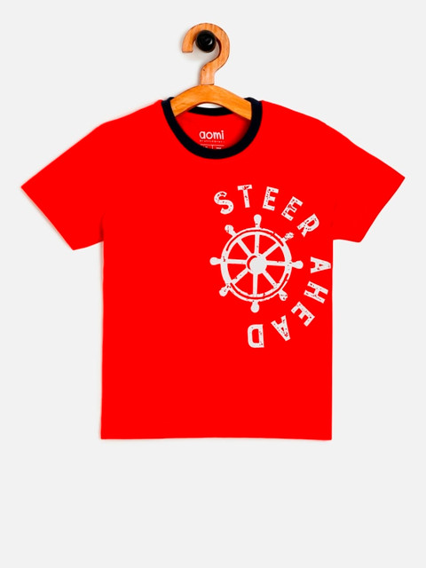 

Aomi Boys Red & White Printed T-shirt