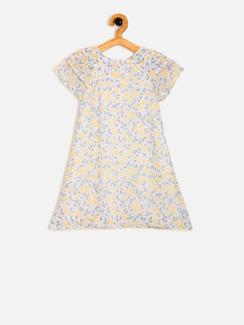 

Aomi Girls Yellow Floral Printed A-Line Dress