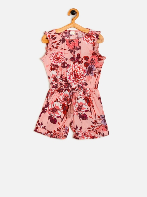 

Aomi Girls Pink & Brown Printed Basic Jumpsuit