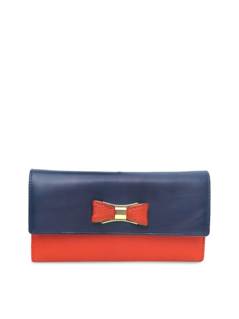 

Da Milano Women Red & Navy Blue Colourblocked Leather Three Fold Wallet