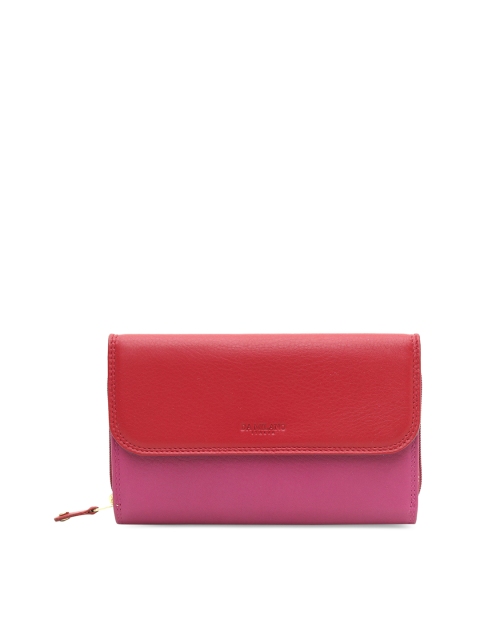 

Da Milano Women Red & Purple Colourblocked Three Fold Leather Wallet