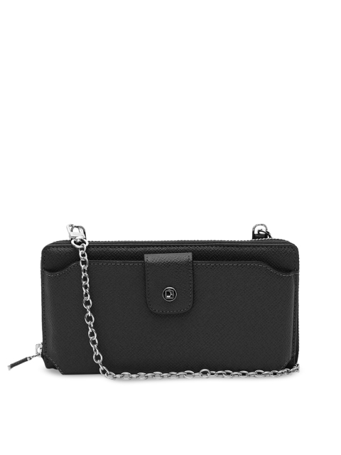 

Da Milano Women Black Textured Zip Around Wallet