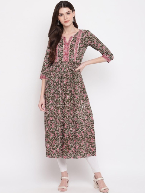 

Vbuyz Women Green & Pink Printed Anarkali Kurta