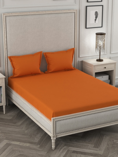 

ROSARA HOME Orange Solid 210 TC Cotton 1 Queen Bedsheet with 2 Pillow Covers