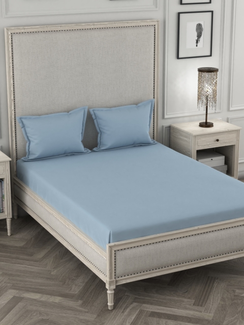 

ROSARA HOME Blue Solid 210 TC Cotton 1 Queen Bedsheet with 2 Pillow Covers