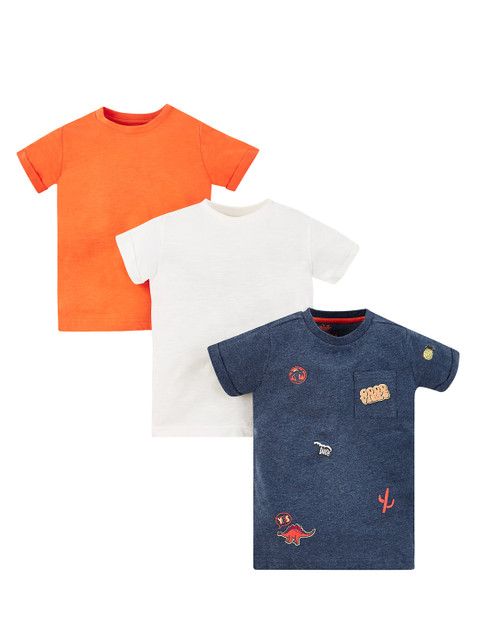 

mothercare Boys Pack Of 3 Solid Round Neck T-shirts, Orange
