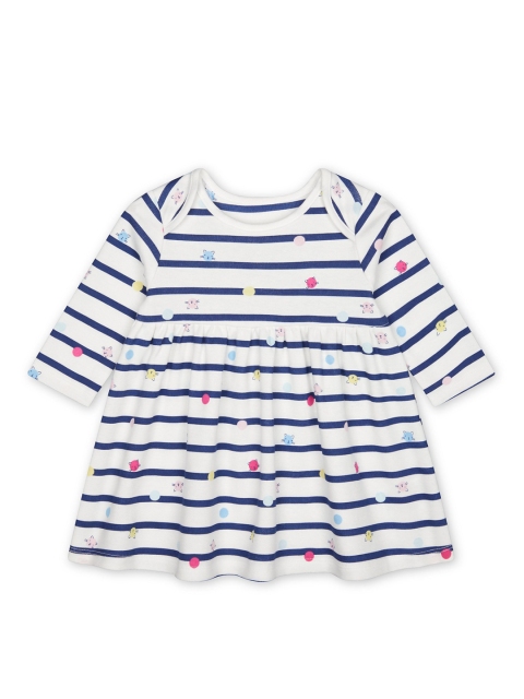 

mothercare Infant Girls White & Navy Blue Striped Fit and Flare Dress