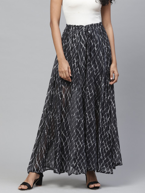 

I AM FOR YOU Women Black & Off-White Printed Flared Palazzos