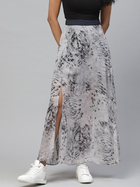 

I AM FOR YOU Women Grey & Black Digital Floral Printed Skirt