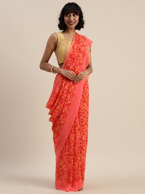 

Tikhi Imli Peach-Coloured & Yellow Poly Georgette Floral Printed Saree