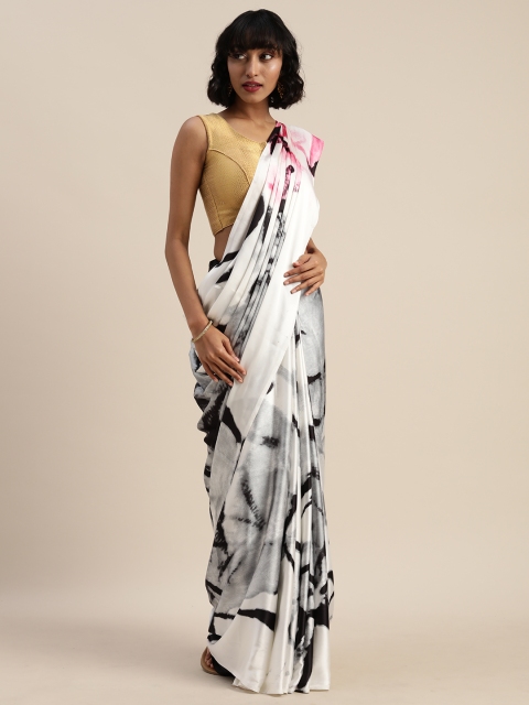 

Tikhi Imli White & Black Poly Crepe Printed Saree