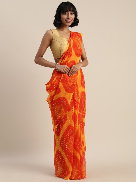 

Tikhi Imli Orange Poly Georgette Printed Bandhani Saree