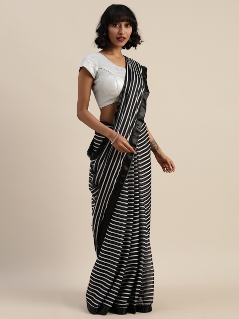 

Tikhi Imli Black & White Striped Saree