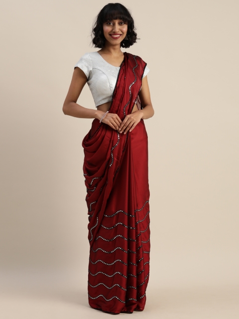 

Tikhi Imli Maroon Mirror Work Embroidered Poly Crepe Saree