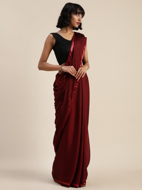 

Tikhi Imli Maroon Embellished Poly Crepe Saree