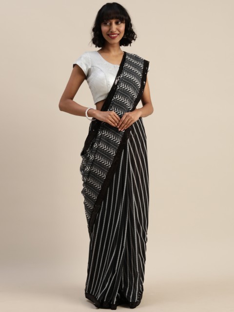 

Tikhi Imli Black & White Printed Leheriya Saree