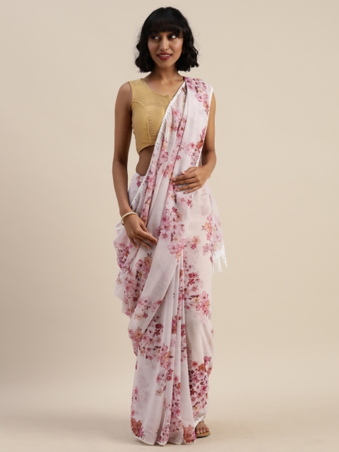 

Tikhi Imli Pink Floral Printed Poly Georgette Saree
