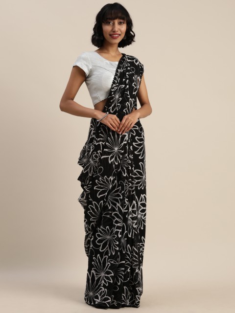 

Tikhi Imli Black & Off-White Poly Georgette Printed Saree