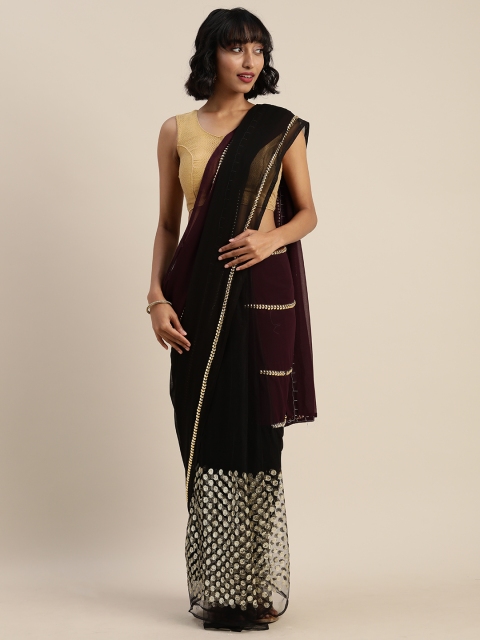 

Tikhi Imli Burgundy & Black Poly Georgette Embellished Saree