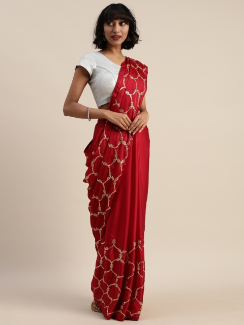 

Tikhi Imli Maroon Sequined Embroidered Poly Crepe Saree