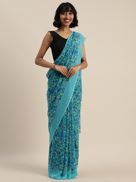 

Tikhi Imli Blue & Yellow Poly Georgette Floral Printed Saree