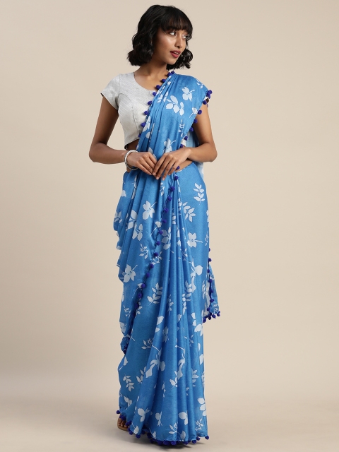 

Tikhi Imli Blue & White Poly Crepe Printed Saree