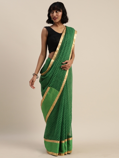 

Tikhi Imli Green & Gold-Toned Poly Georgette Printed Saree