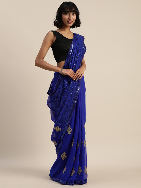 

Tikhi Imli Blue Embroidered Poly Georgette Saree with Sequins