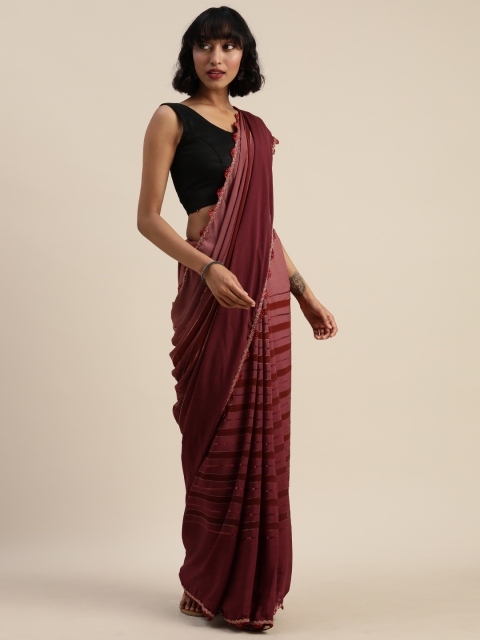 

Tikhi Imli Maroon Striped Poly Crepe Saree