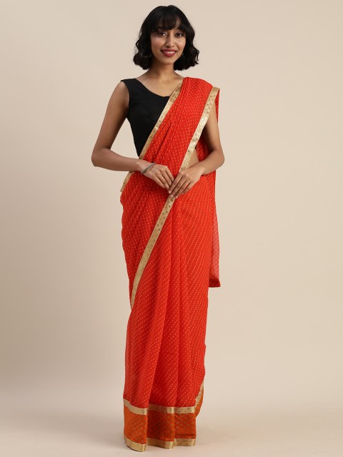 

Tikhi Imli Orange Printed Poly Georgette Saree